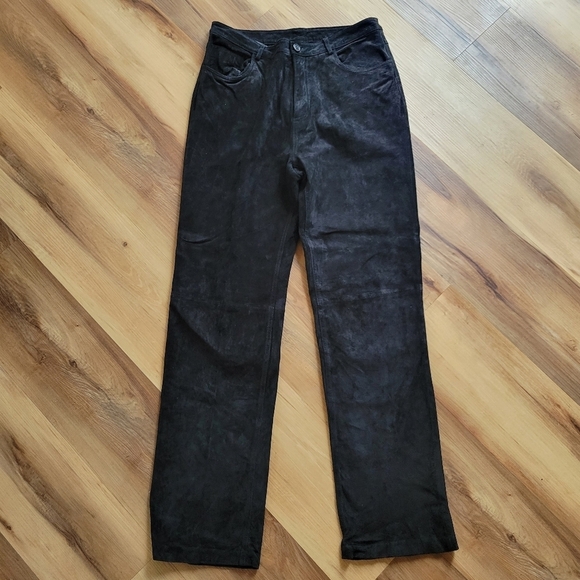 VTG BRANDON THOMAS Black Suade Leather Straight Leg Pants - Picture 1 of 11